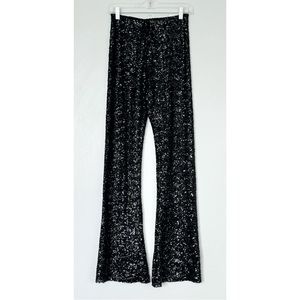 Zara Black Sequin Flared Leggings Size S